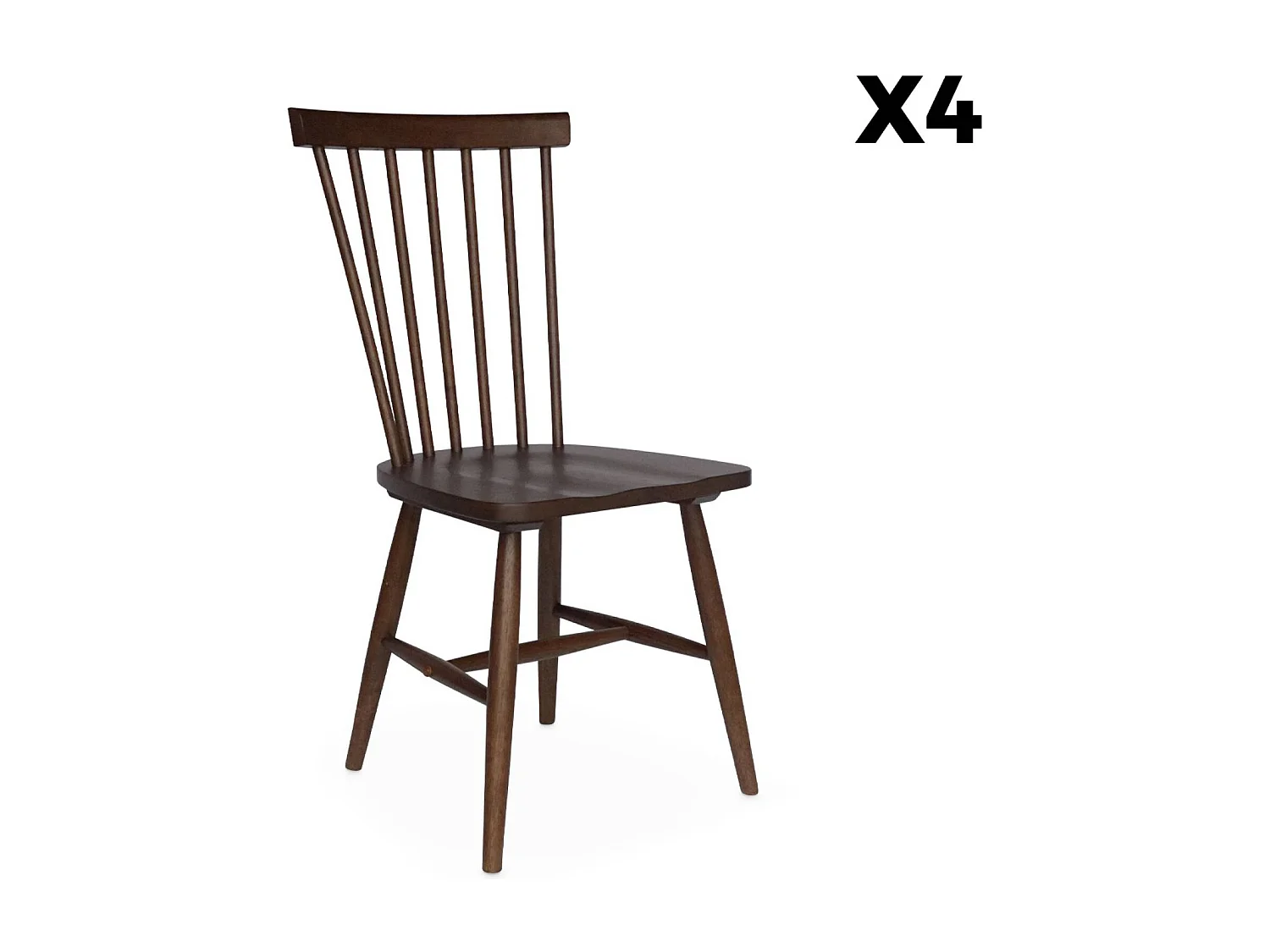 Set di 4 sedie in legno di hevea, marrone