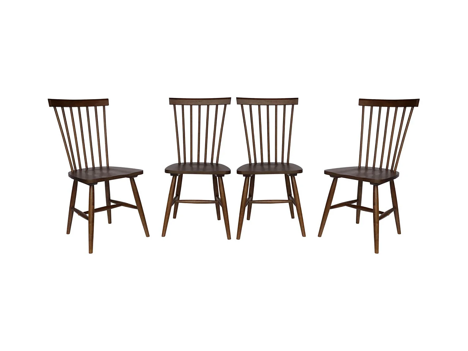 Lot de 4 chaises noyer à barreaux en bois d'hévéa. ROMIE. L 50.8 x P 44.2 x H 90cm.