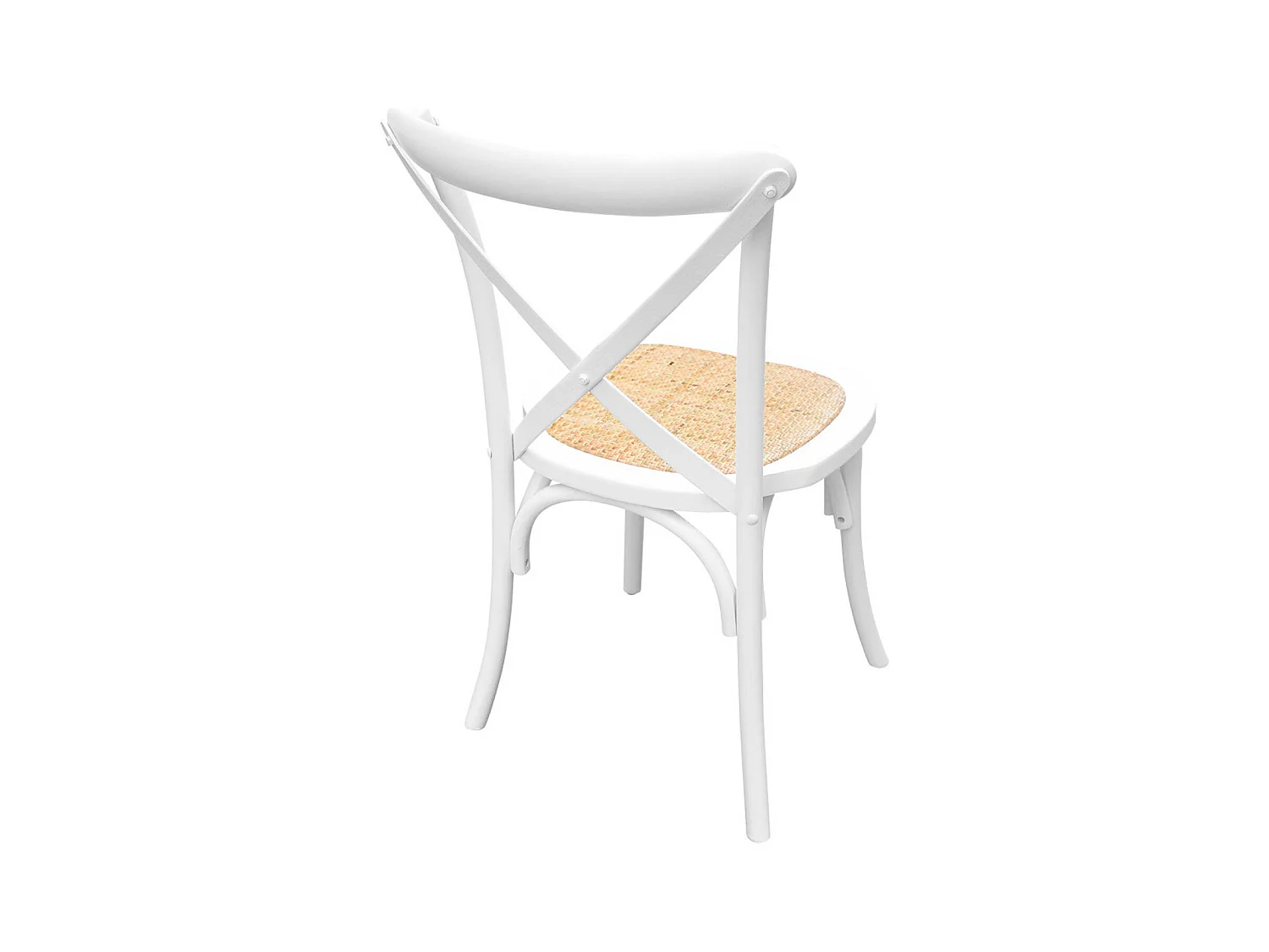 Lot de 4 chaises de bistrot en bois d'hévéa blanc. vintage. assise en rotin. empilables