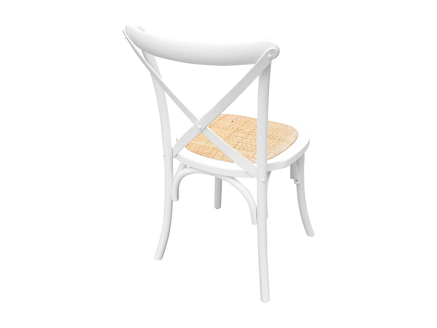 Lot de 4 chaises de bistrot en bois d'hévéa blanc. vintage. assise en rotin. empilables