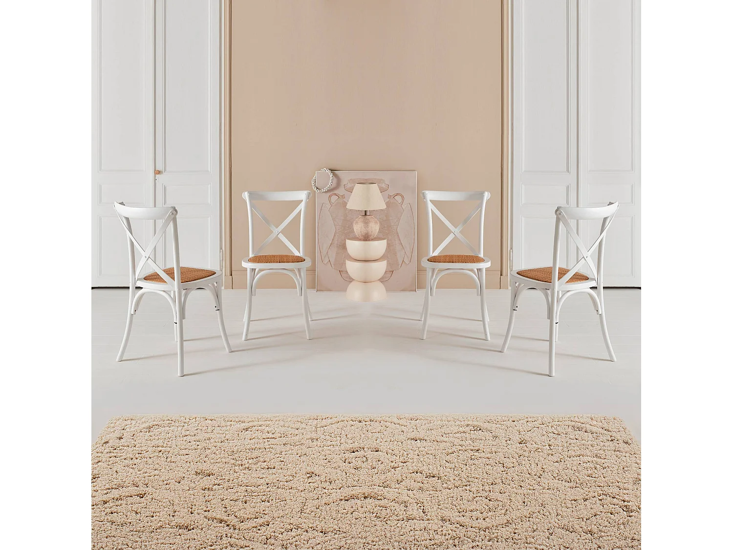 Silla de bistró vintage de madera, set de 4 blanco