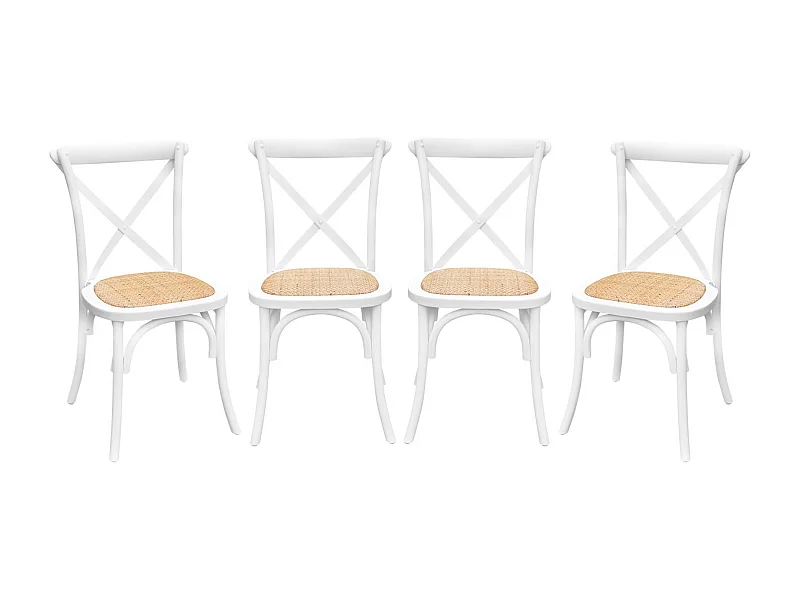 Set di 4 sedie da bistrot vintage in legno, bianco