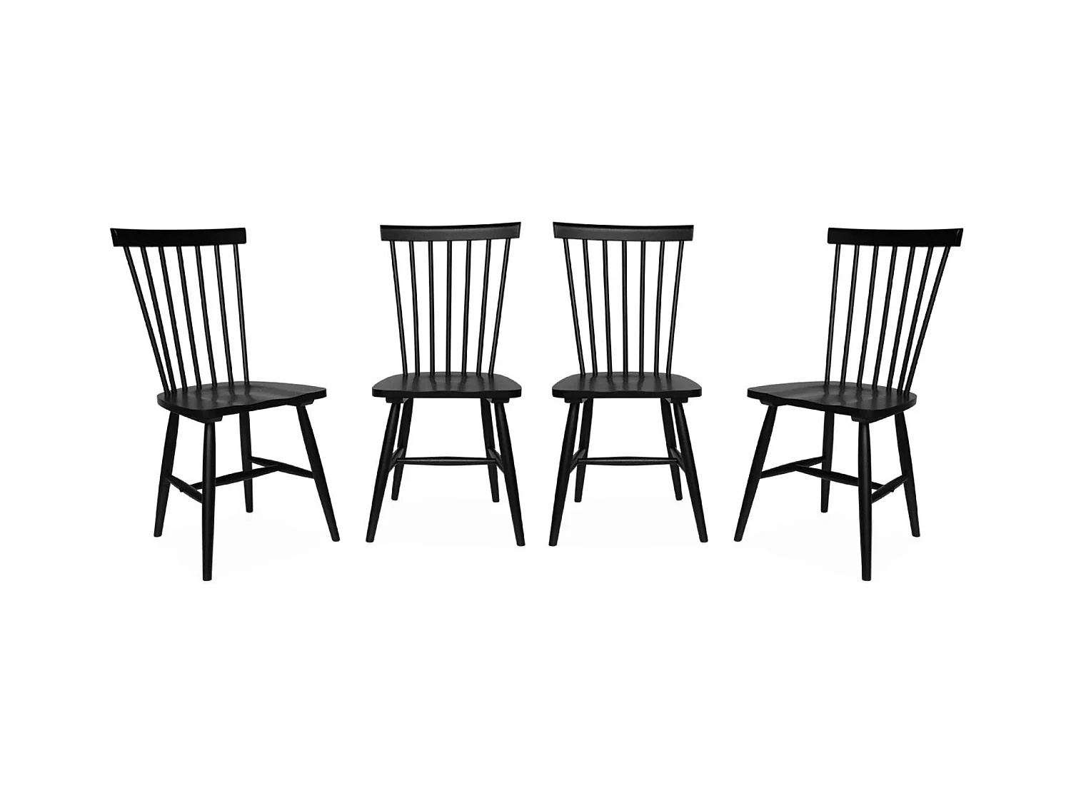 Lot de 4 chaises noires à barreaux en bois d'hévéa. ROMIE. L 50.8 x P 44.2 x H 90cm