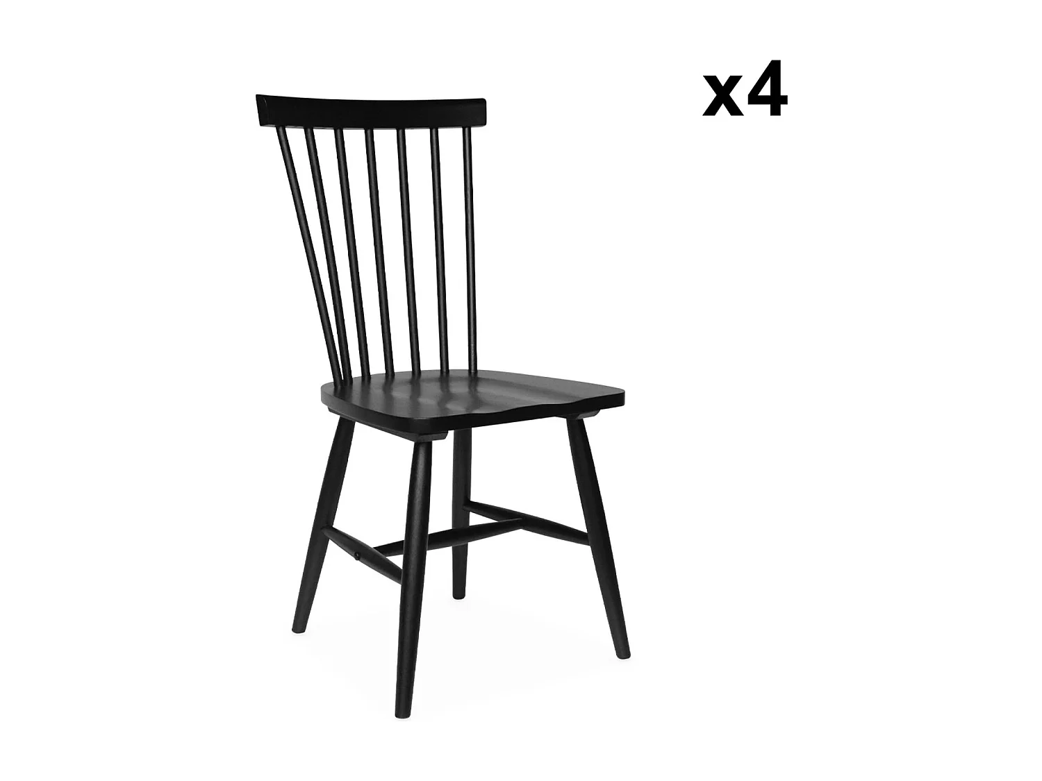 Set di 4 sedie in legno di hevea, nero