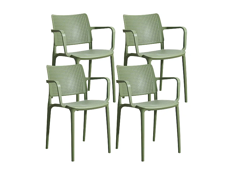 Set van 4 cactusgroene kunststof terrasstoelen