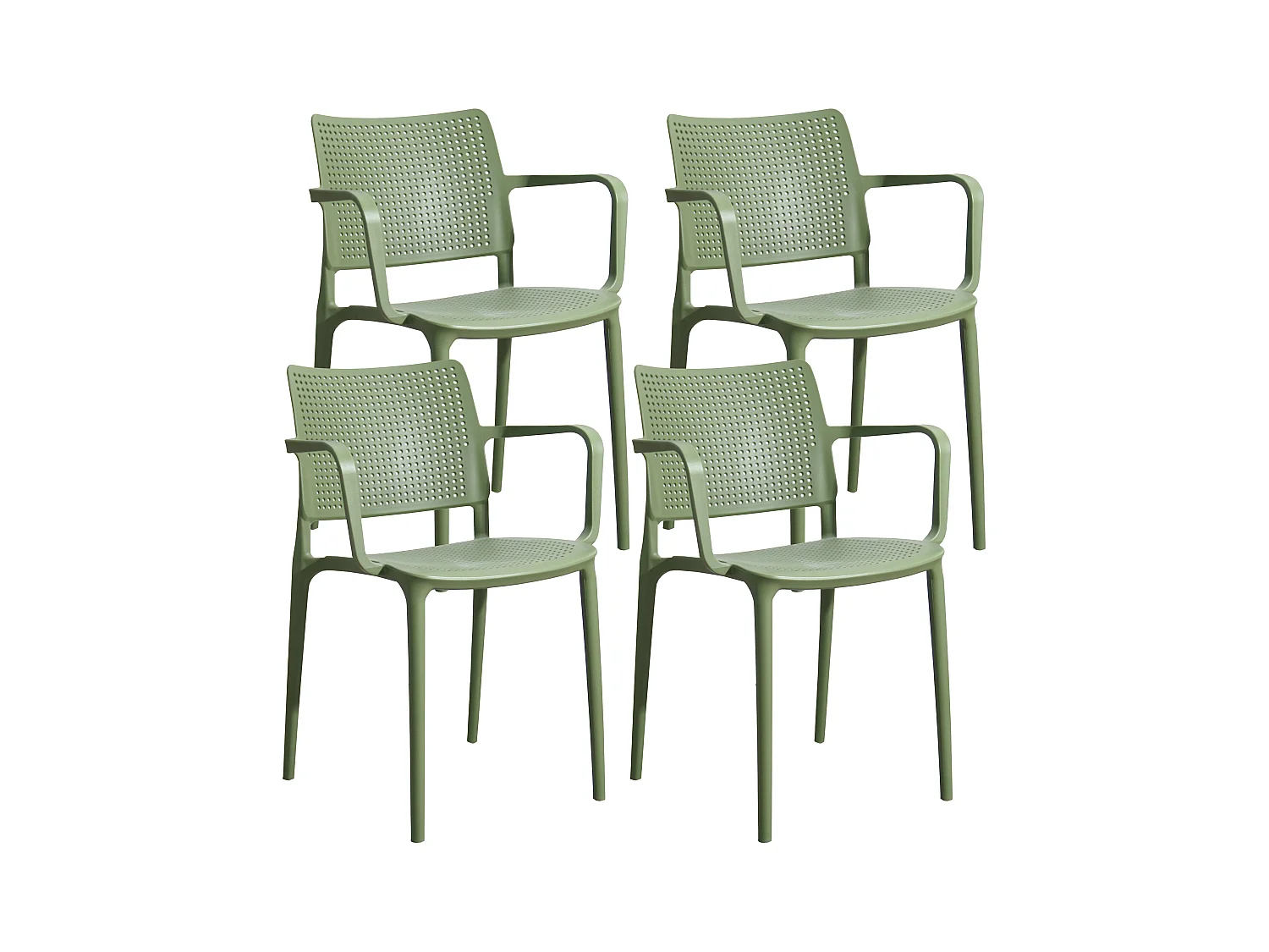 Lot de 4 chaises de terrasse en plastique vert cactus