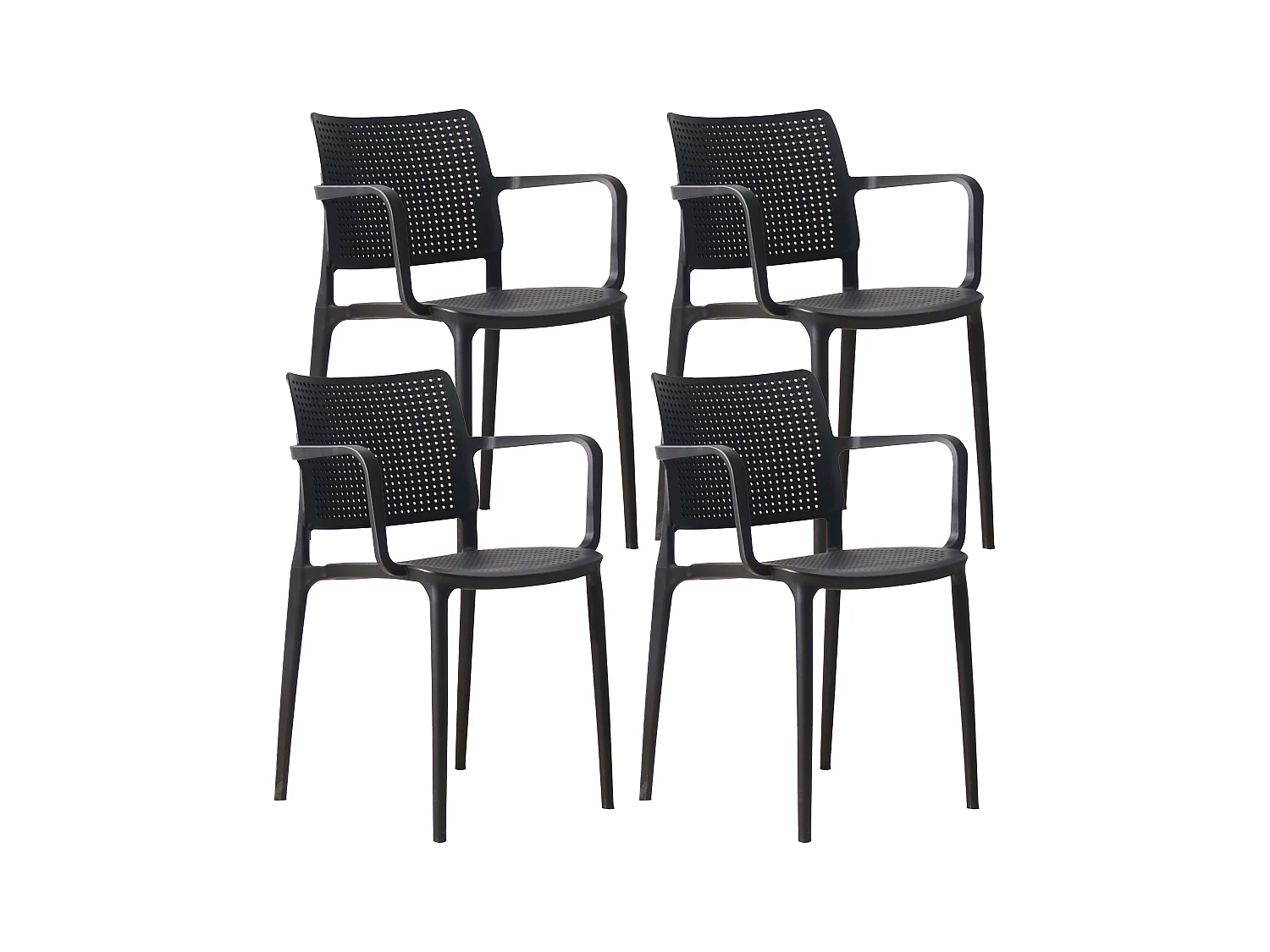 Lot de 4 chaises de terrasse en plastique noir