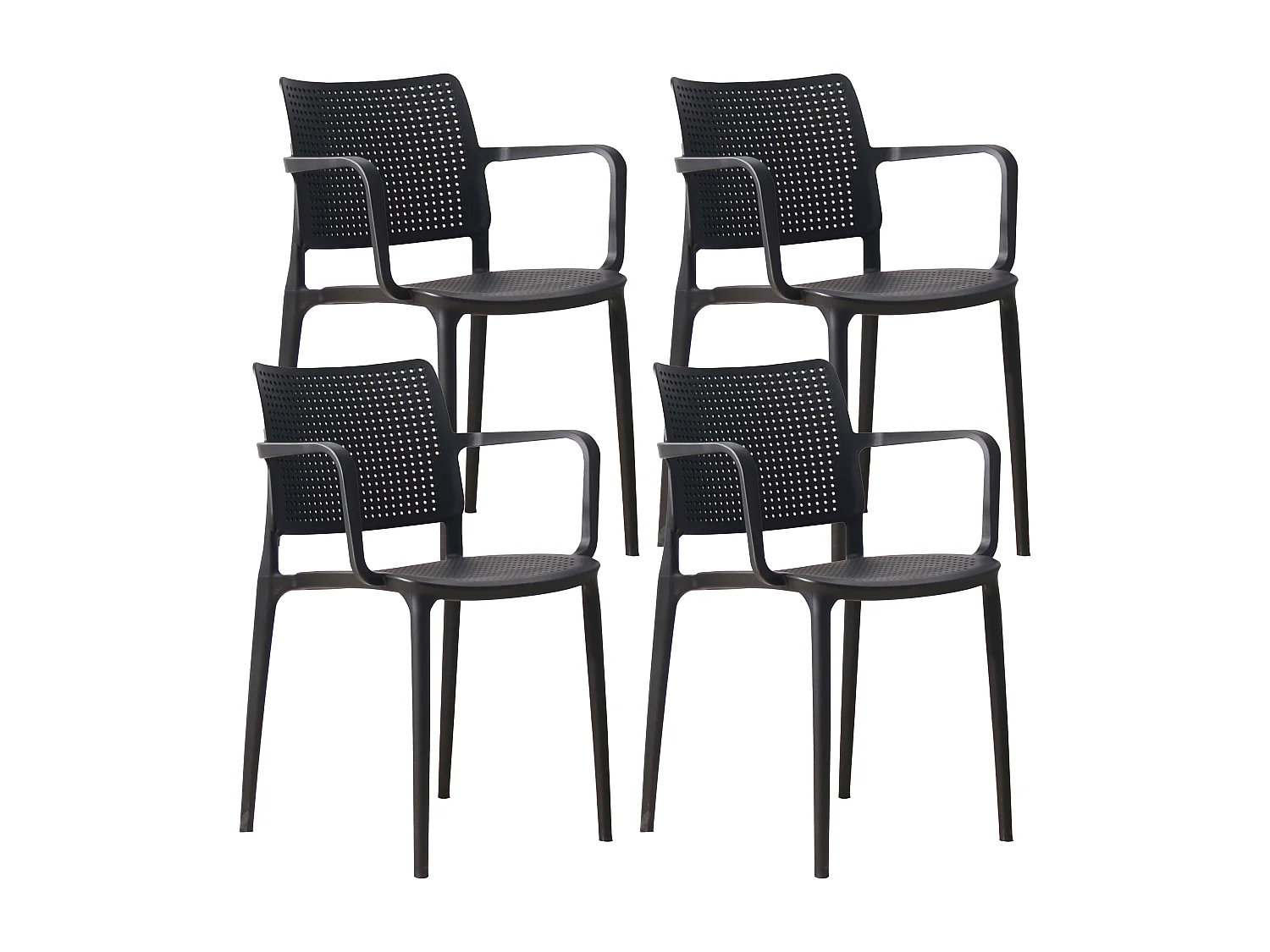 Lot de 4 chaises de terrasse en plastique noir