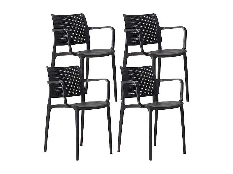 Lot de 4 chaises de terrasse en plastique noir