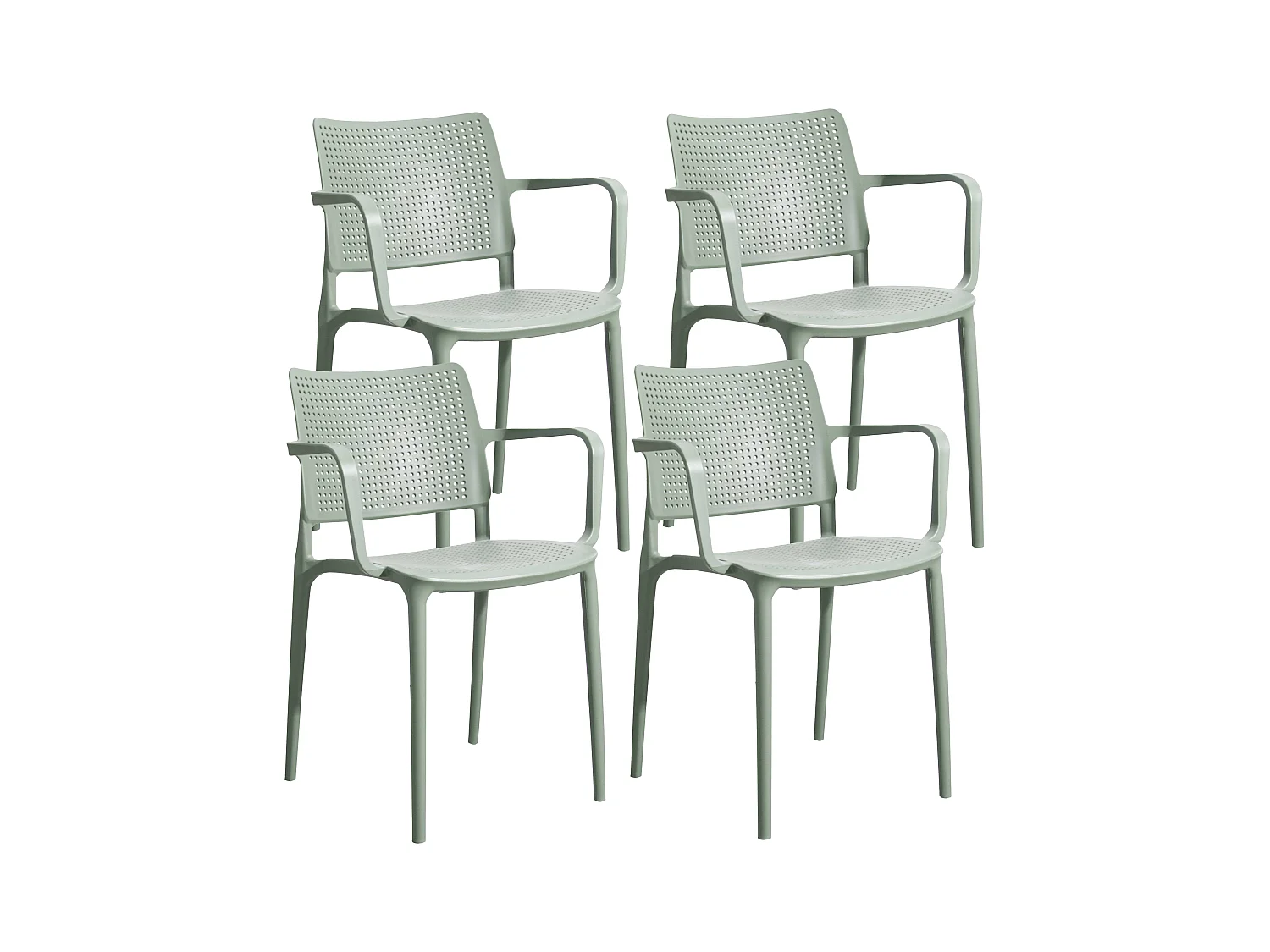Set van 4 saliegroene plastic terrasstoelen