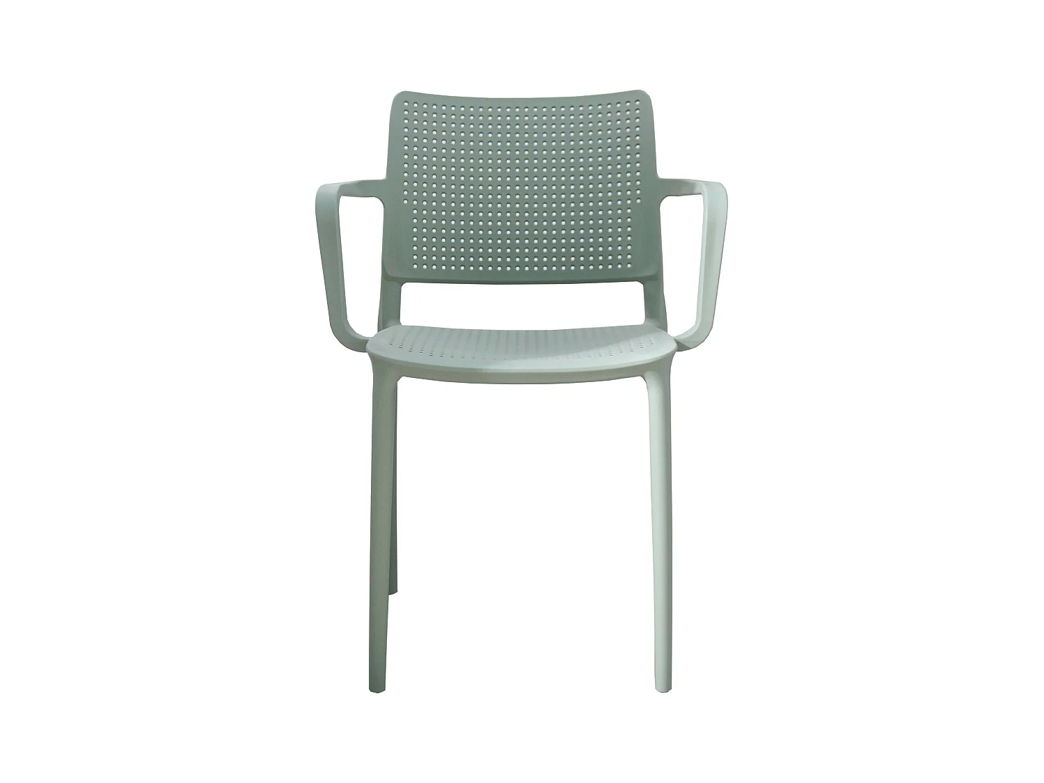 Set van 4 saliegroene plastic terrasstoelen