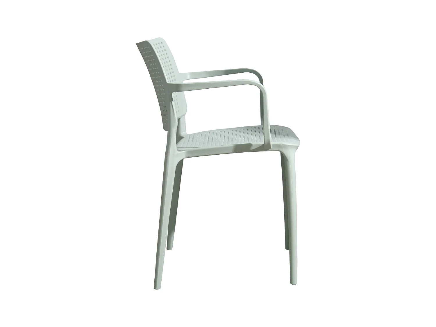 Set van 4 saliegroene plastic terrasstoelen