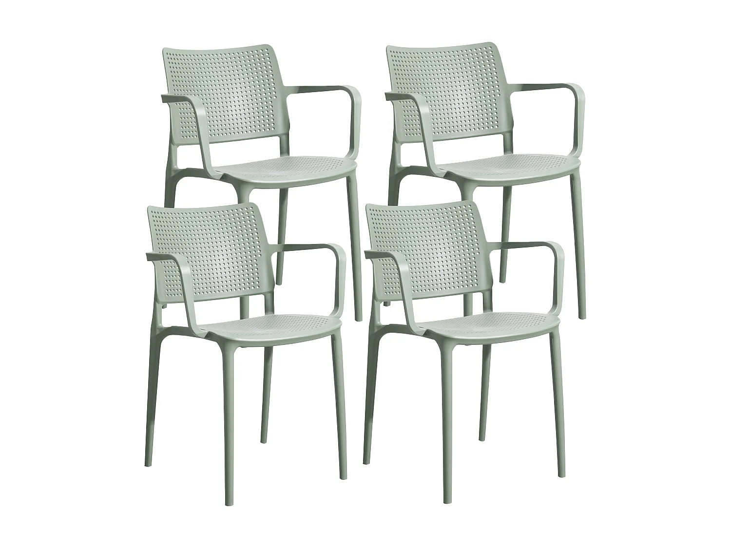 Set van 4 saliegroene plastic terrasstoelen