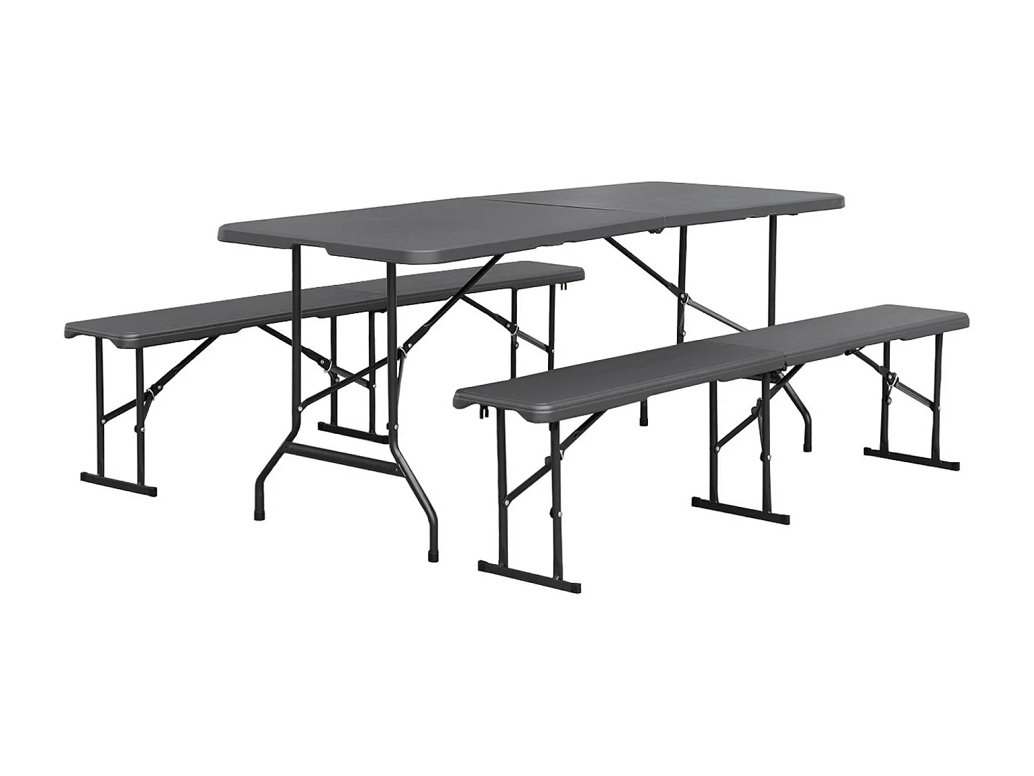 Set de mesa y bancos plegables portátiles para eventos gris oscuro
