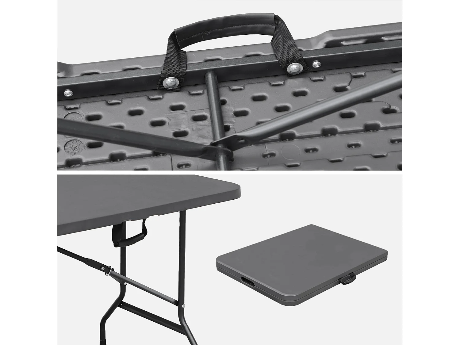 Set de mesa y bancos plegables portátiles para eventos gris oscuro