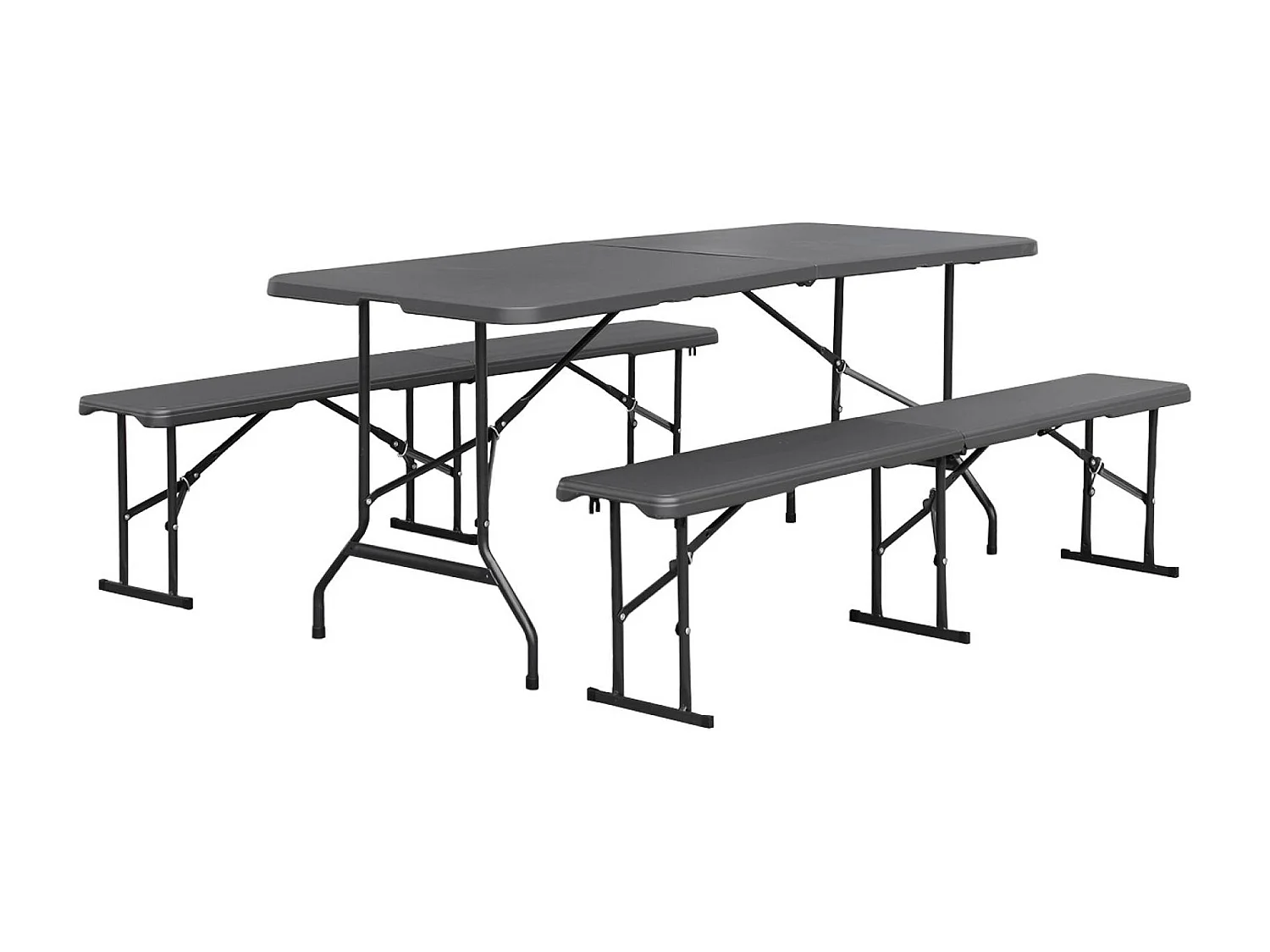 Set de mesa y bancos plegables portátiles para eventos gris oscuro