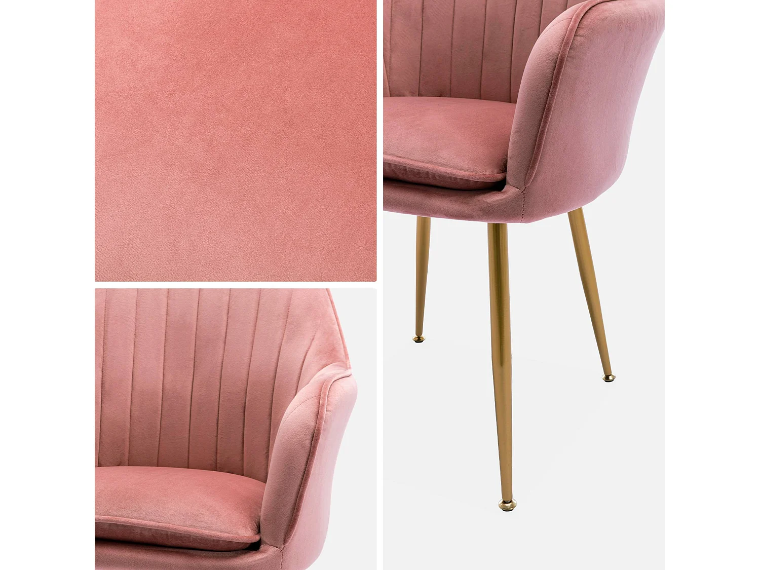 Set di 4 poltrone in velluto con gambe in metallo, rosa antico