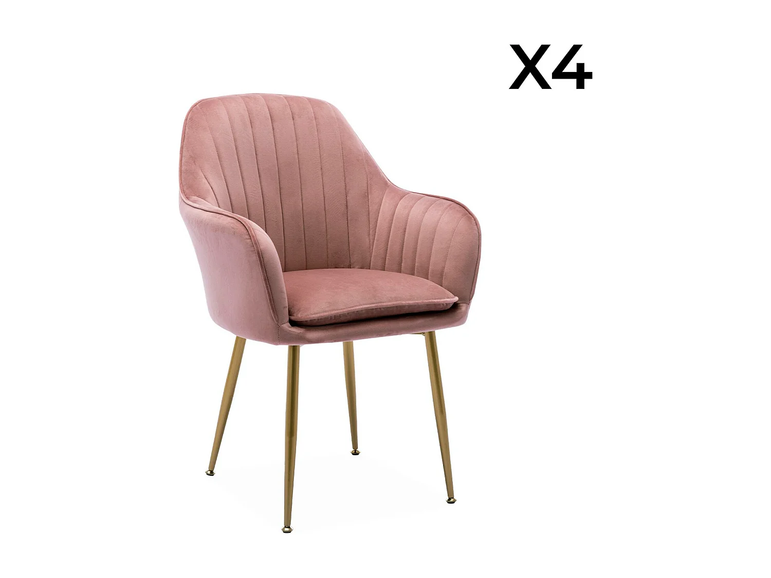 Set di 4 poltrone in velluto con gambe in metallo, rosa antico