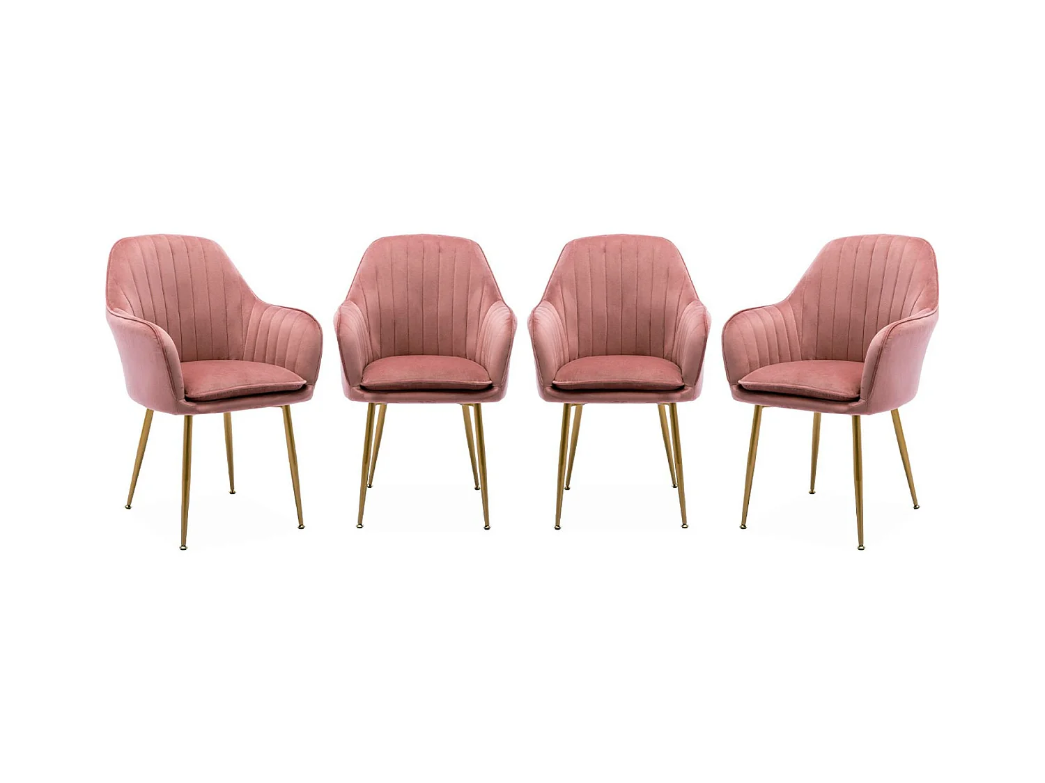 Lot de 4 fauteuils en velours vieux rose et pieds en métal noir. Shella L 57 x P 59 x H 84.5