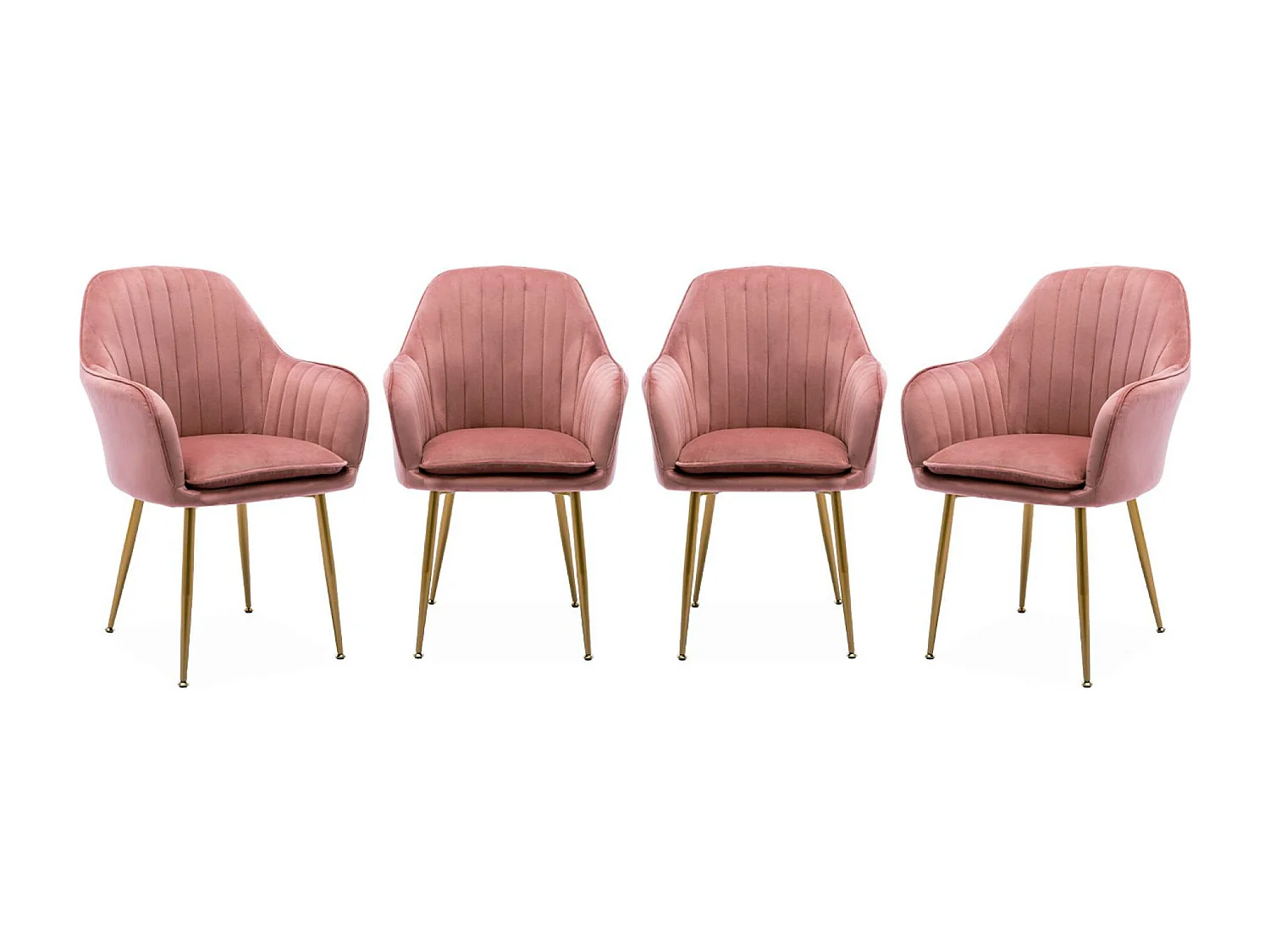 Lot de 4 fauteuils en velours vieux rose et pieds en métal noir. Shella L 57 x P 59 x H 84.5