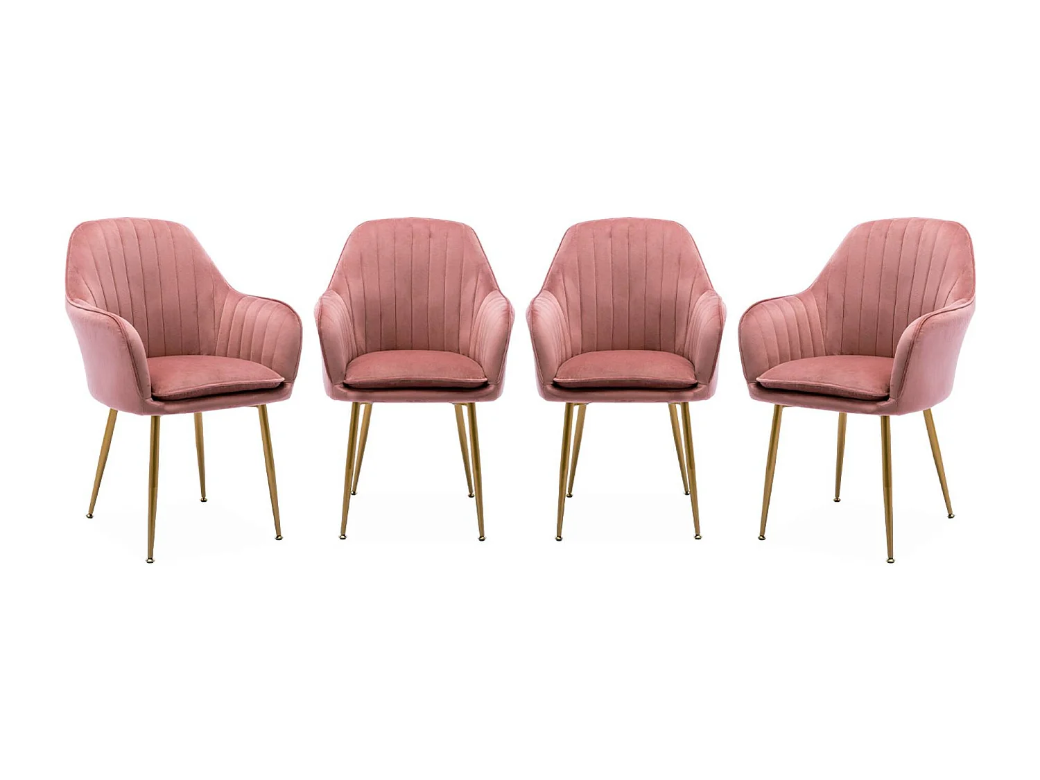 Lot de 4 fauteuils en velours vieux rose et pieds en métal noir. Shella L 57 x P 59 x H 84.5