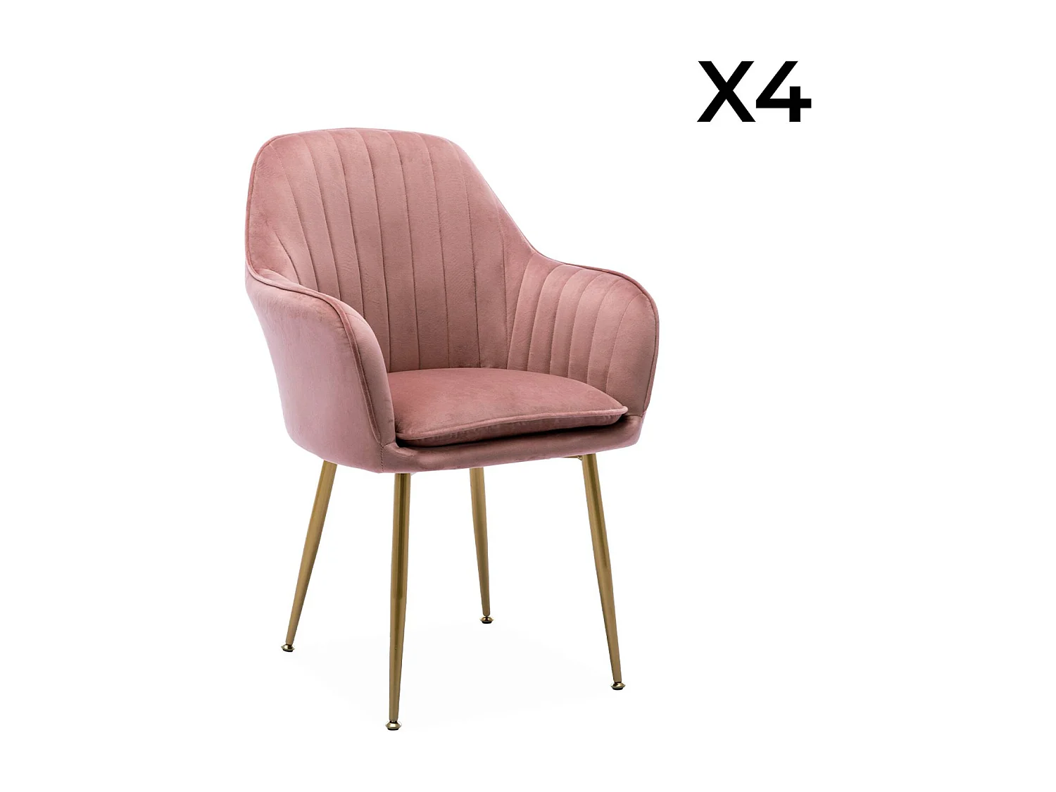 Lot de 4 fauteuils en velours vieux rose et pieds en métal noir. Shella L 57 x P 59 x H 84.5