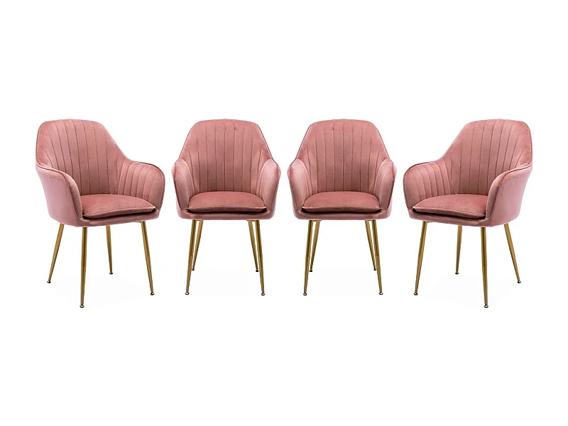 Lot de 4 fauteuils en velours vieux rose et pieds en métal noir. Shella L 57 x P 59 x H 84.5