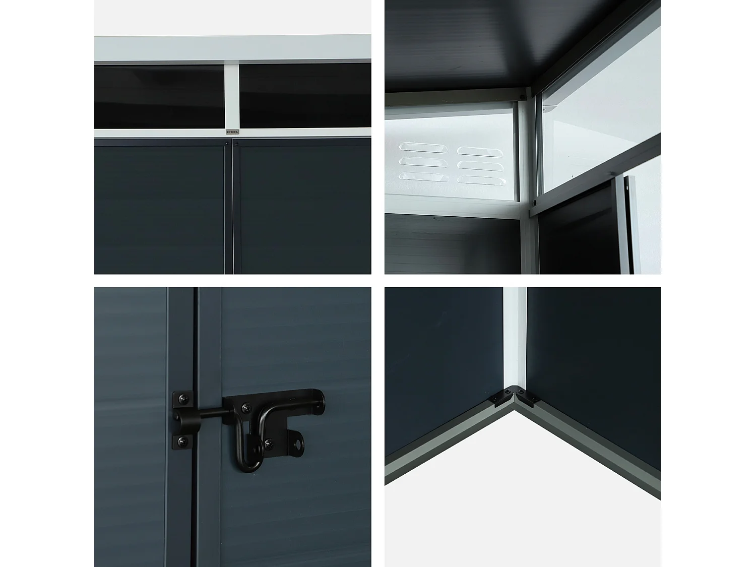 Abri de jardin plastique 4.55 m². anthracite. avec toiture monopente skylight. fenêtre et grande porte d'entrée. 238 x 190 x 215 cm