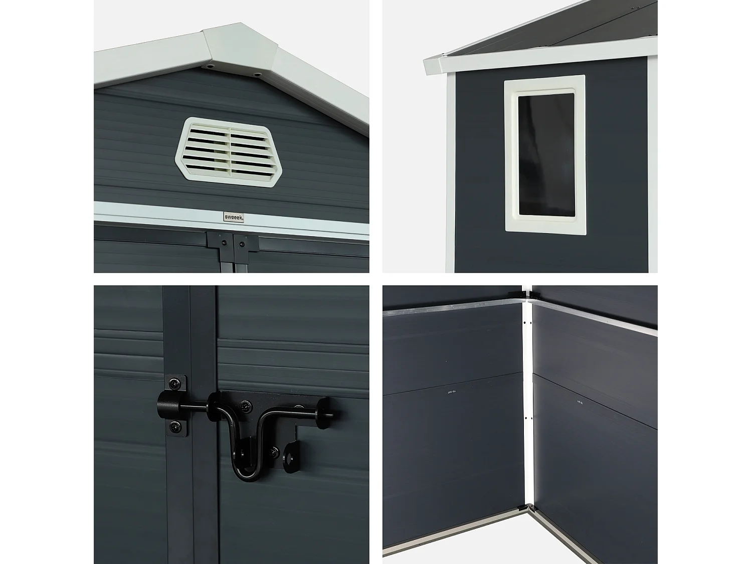 Caseta de jardín de plástico, estructura de aluminio, 3.65m² antracita