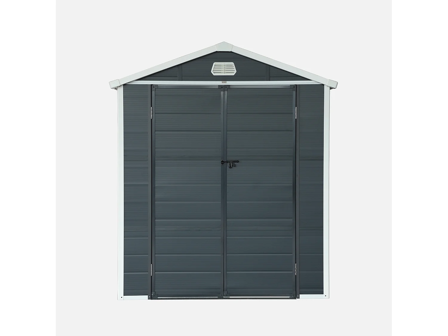 Abri de jardin plastique 3.65 m². anthracite. acier et aluminium. toiture en double pente et grande porte d'entée. 192 x 190 x 219cm