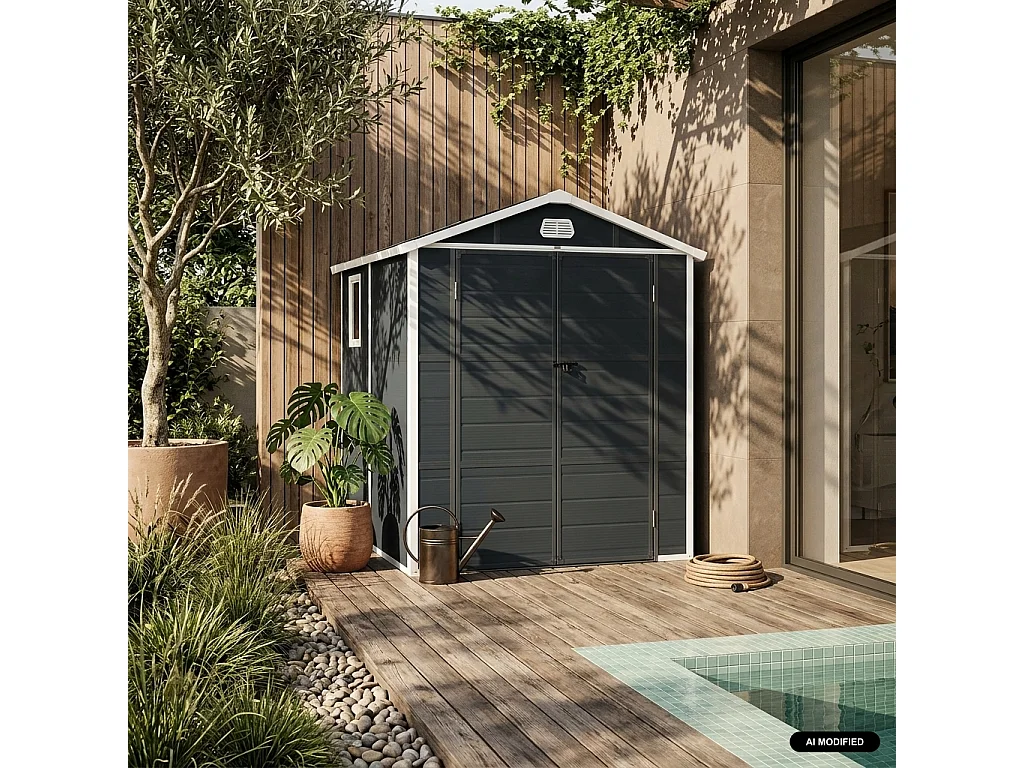Casetta da giardino in plastica, struttura in alluminio, 3.65m² Antracite - 192x190x219 cm
