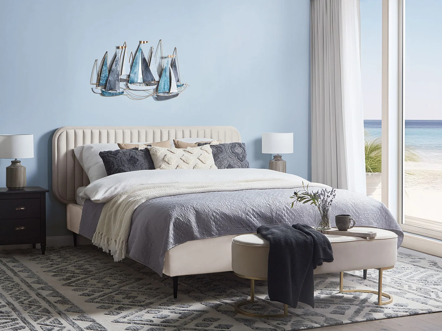 Lit avec sommier Velours BRIN 140 x 200 cm Beige