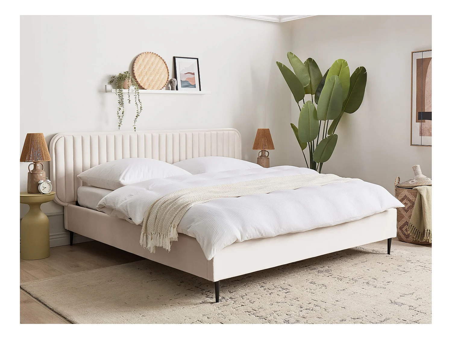 Lit avec sommier Velours BRIN 180 x 200 cm Beige