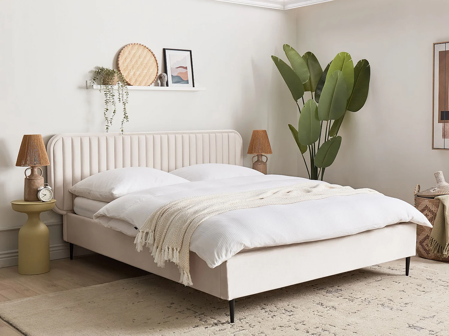 Lit avec sommier Velours BRIN 160 x 200 cm Beige