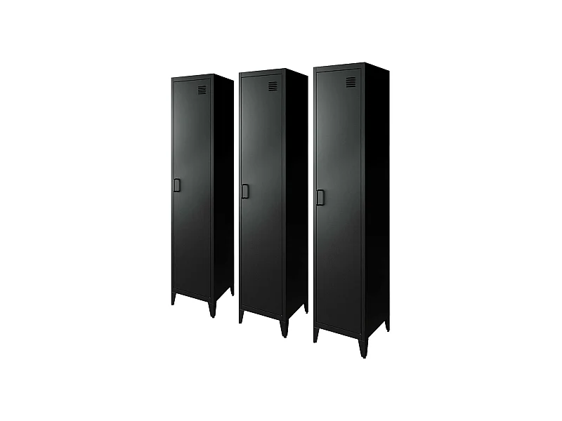 Armoire chambre enfant en acier noir. 4 espaces de rangement. casier. L 38 x P 38 x H 180 cm