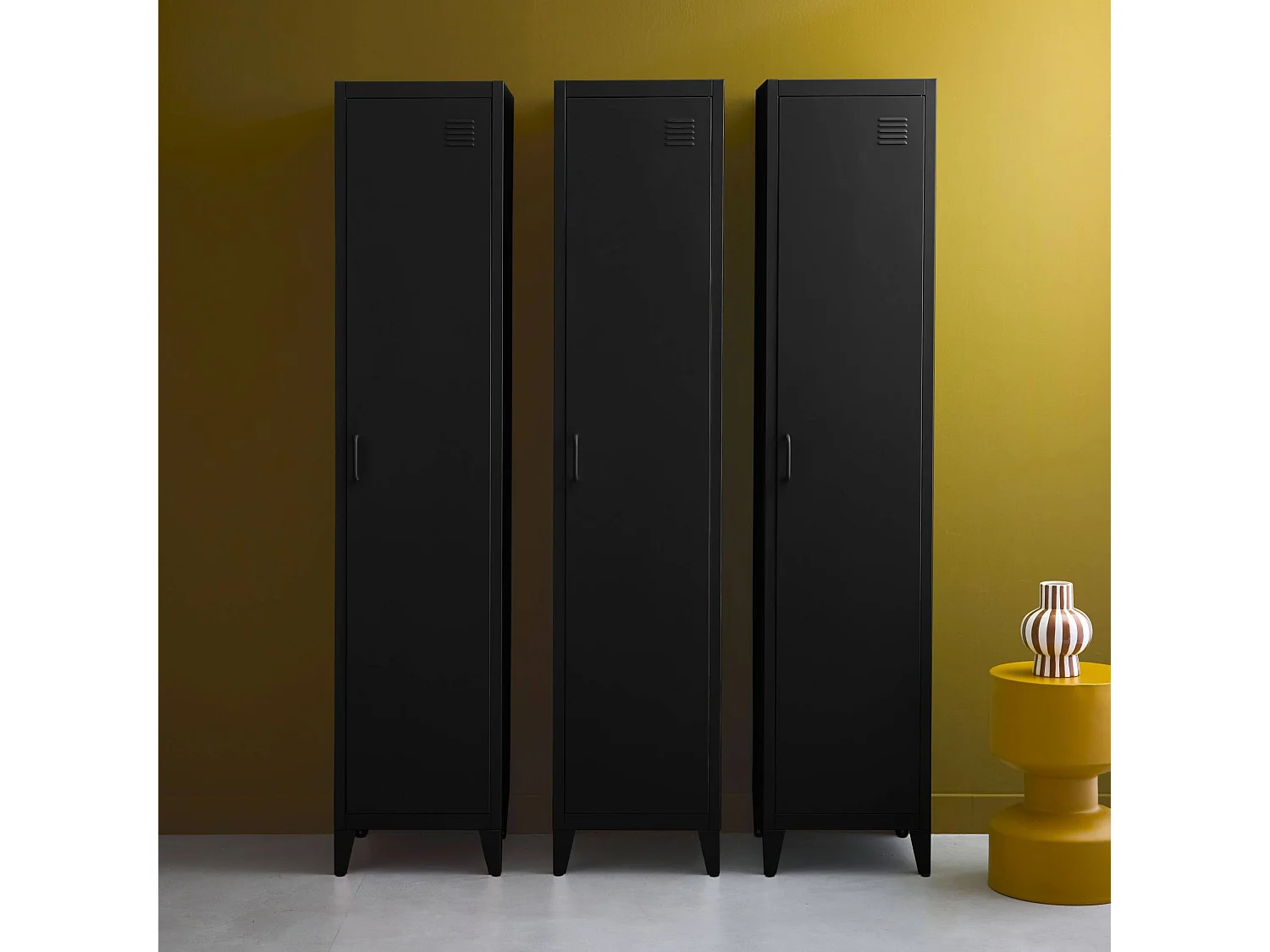 Armario dormitorio industrial con 4 almacenamientos, set de 3 negro