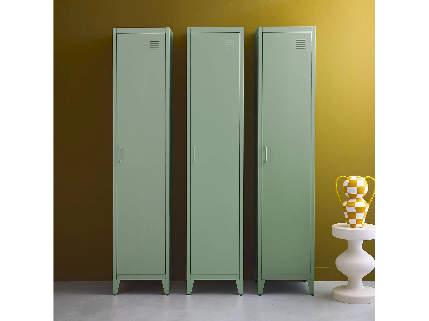 Armario dormitorio industrial con 4 almacenamientos, set de 3 verde