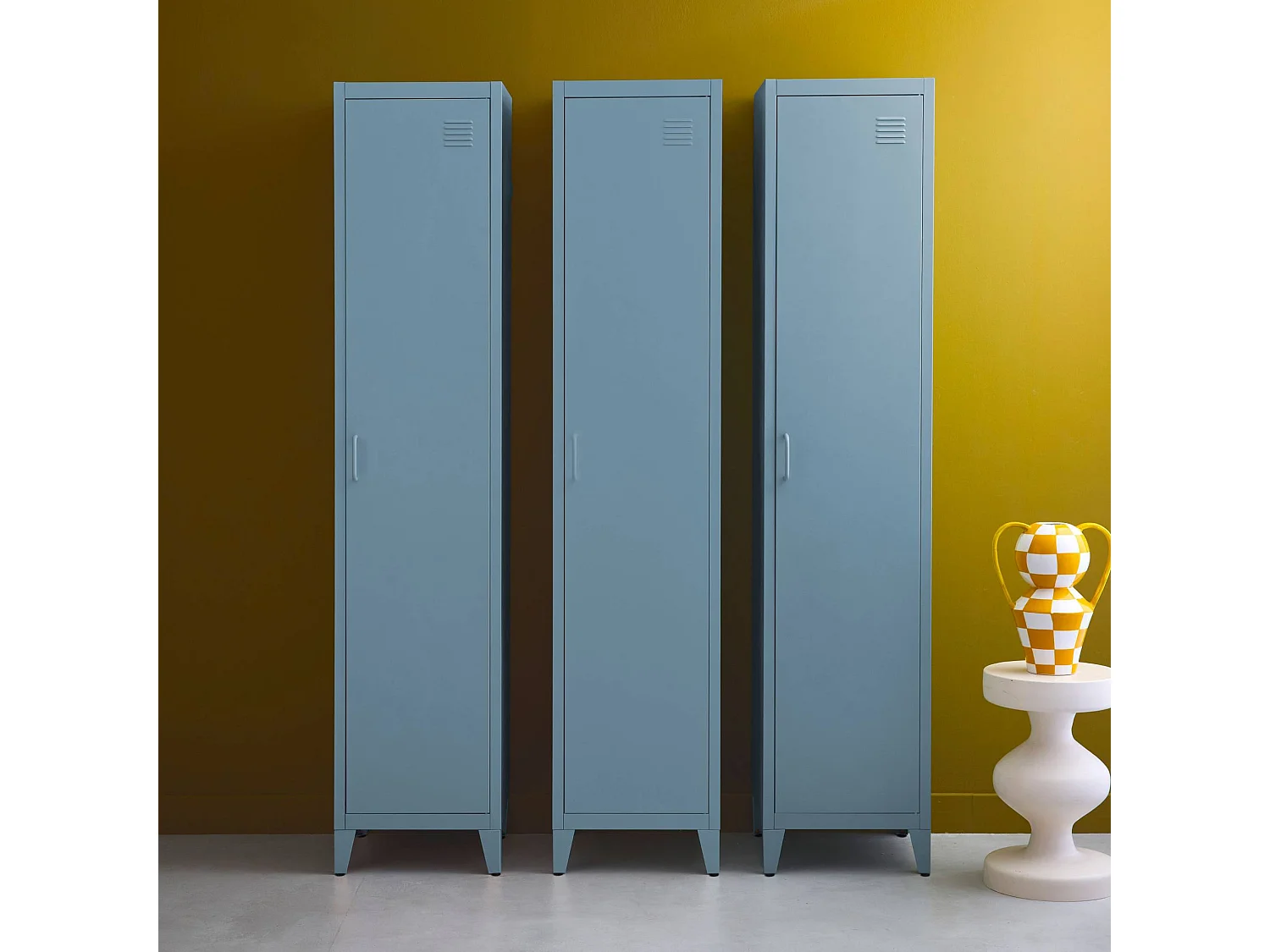 Armario dormitorio industrial con 4 almacenamientos, set de 3 azul