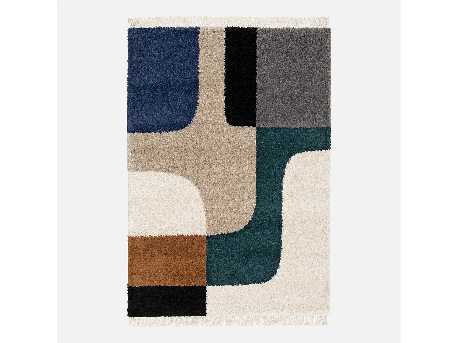 Tapis intérieur shaggy. motifs géométriques. crème. 80 x 150 cm