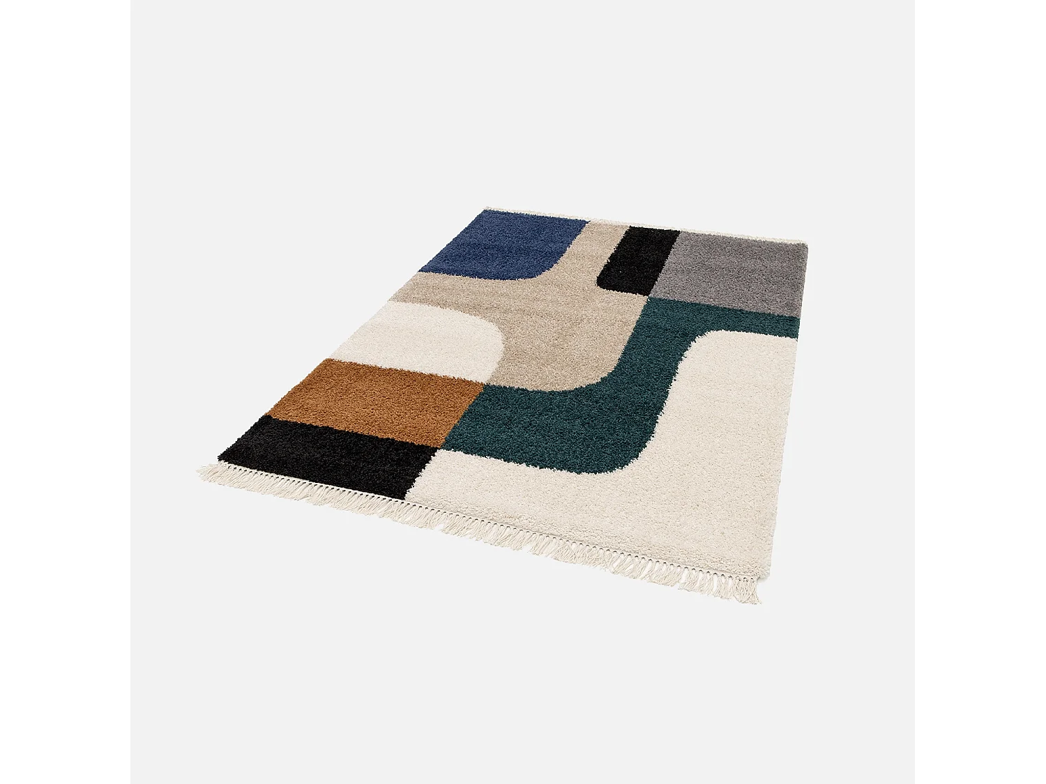 Tappeto shaggy, motivo geometrico, crema