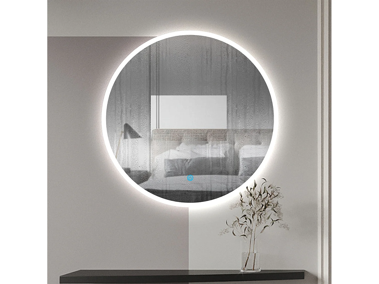 AICA 120 x 120 cm Specchio da bagno rotondo con LED, con antiappannamento + memoria di mancanza di corrente + dimmerabile all'infinito
