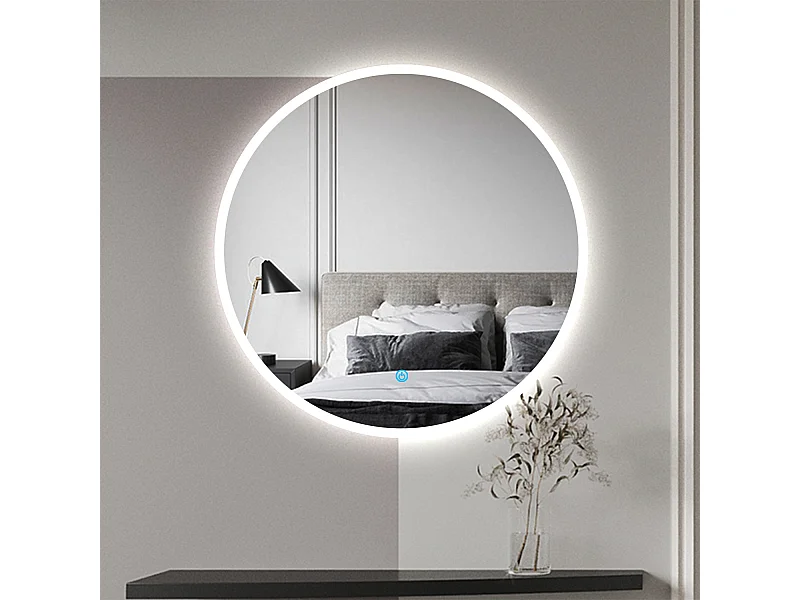AICA 100 x 100 cm Specchio da bagno rotondo con LED, con antiappannamento + memoria di mancanza di corrente + dimmerabile all'infinito