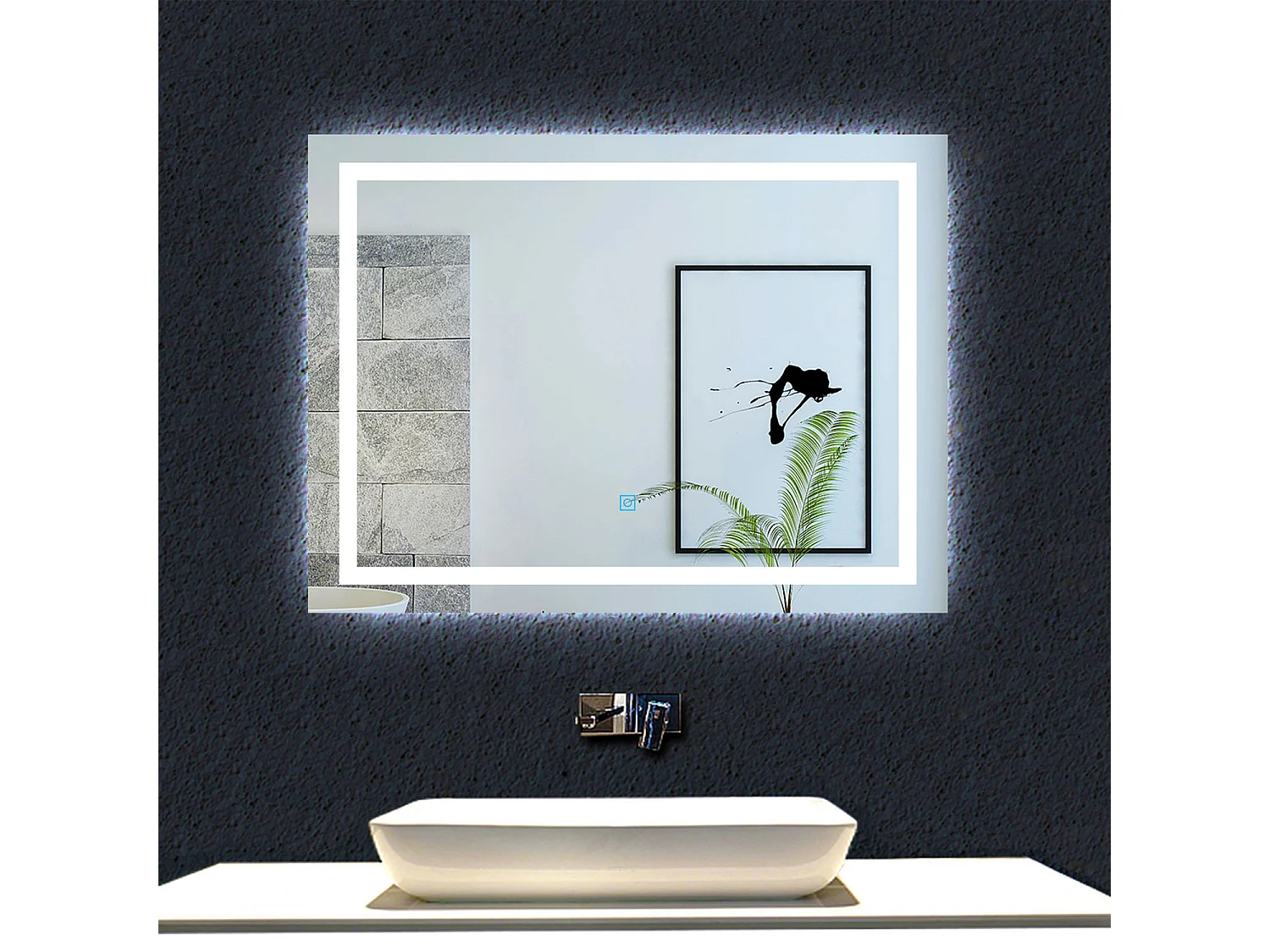 AICA 100 x 60 cm Specchio da bagno rettangolare a LED con antiappannamento + memoria di mancanza di corrente + oscuramento infinito