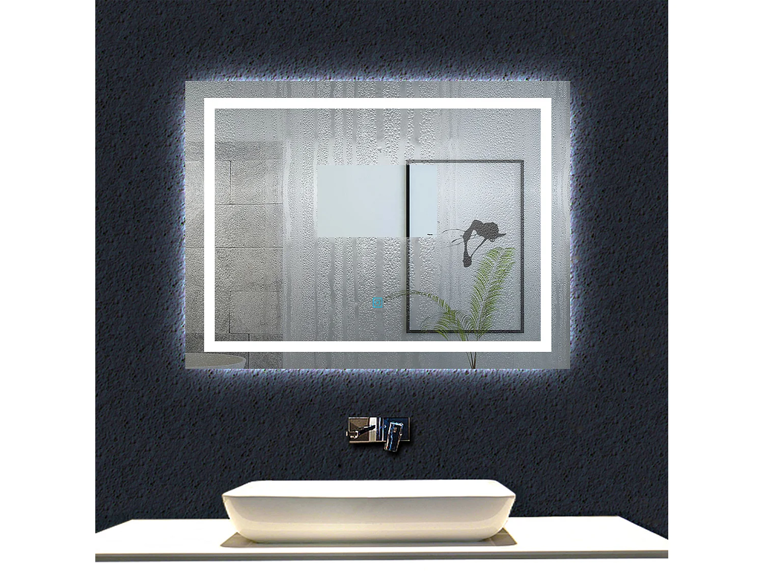 AICA 100 x 60 cm Specchio da bagno rettangolare a LED con antiappannamento + memoria di mancanza di corrente + oscuramento infinito