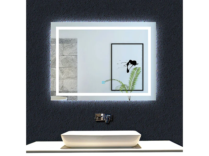AICA 100 x 60 cm Specchio da bagno rettangolare a LED con antiappannamento + memoria di mancanza di corrente + oscuramento infinito