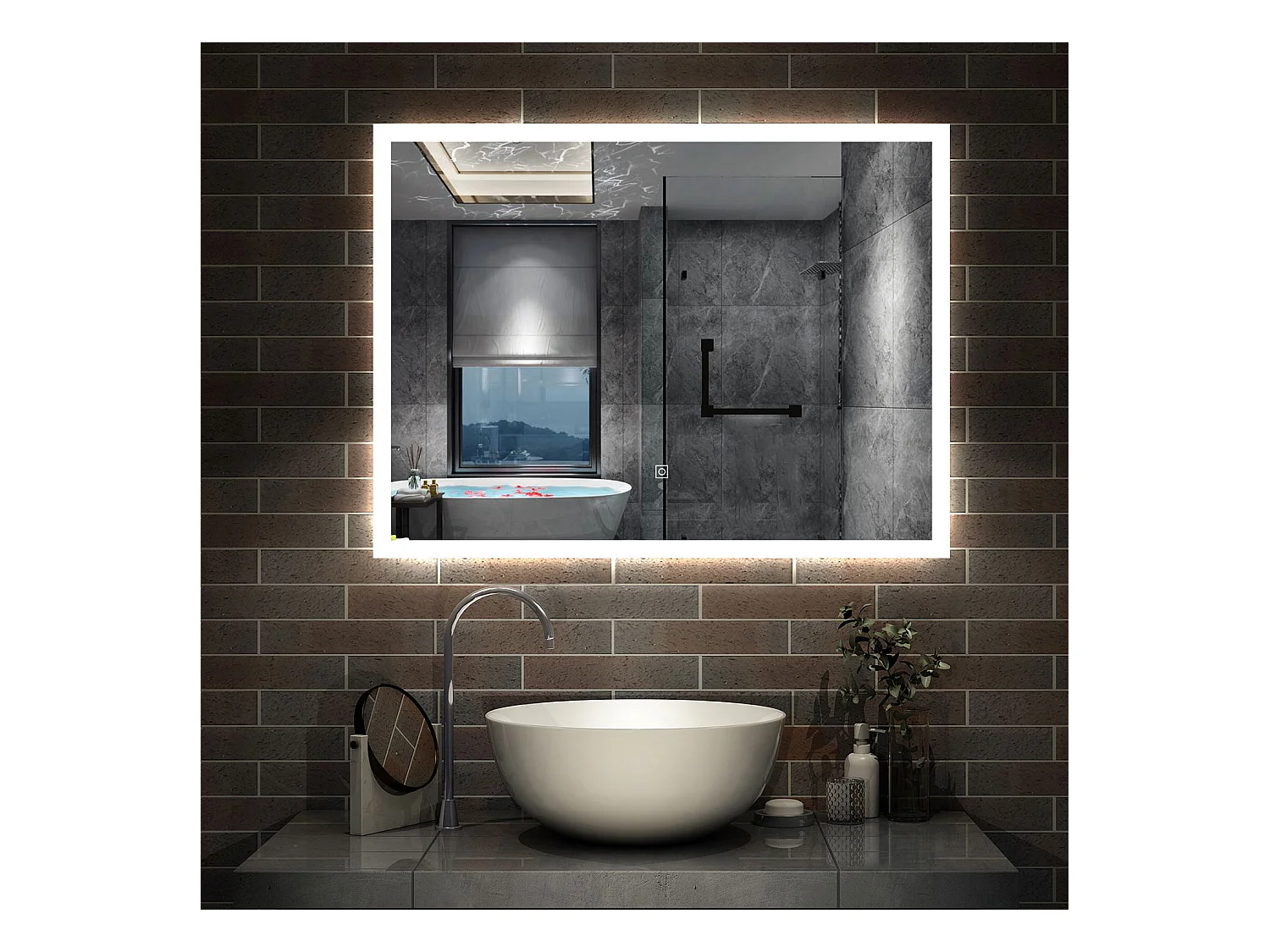 AICA Specchio da bagno rettangolare con LED, 60 x 50 cm, antiappannamento + memoria interruzione di corrente + 3 temperature di colore