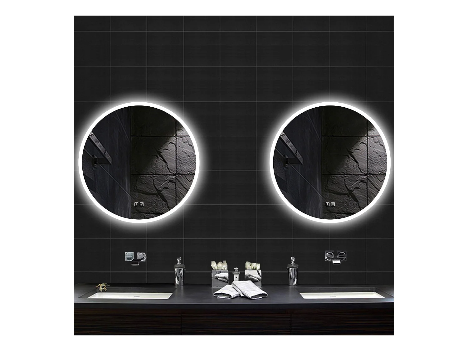 AICA Specchio da bagno rotondo con LED, diametro 80 cm, con Bluetooth + antiappannamento + 3 temperature di colore