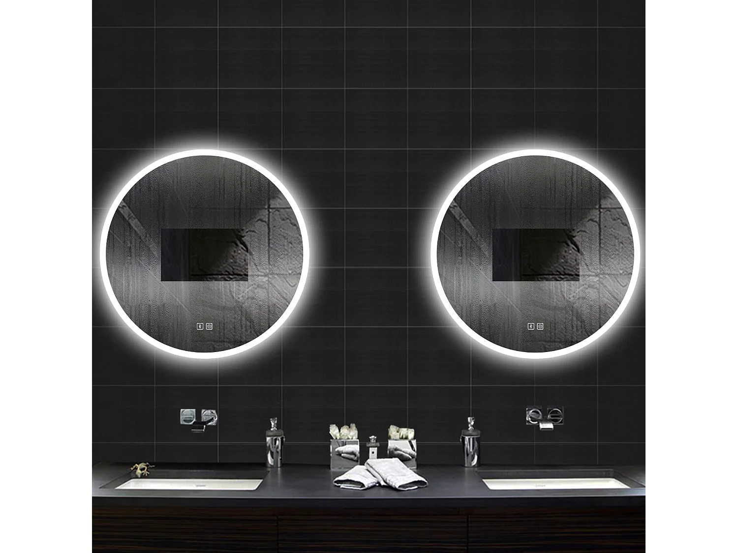 AICA Specchio da bagno rotondo con LED, diametro 80 cm, con Bluetooth + antiappannamento + 3 temperature di colore