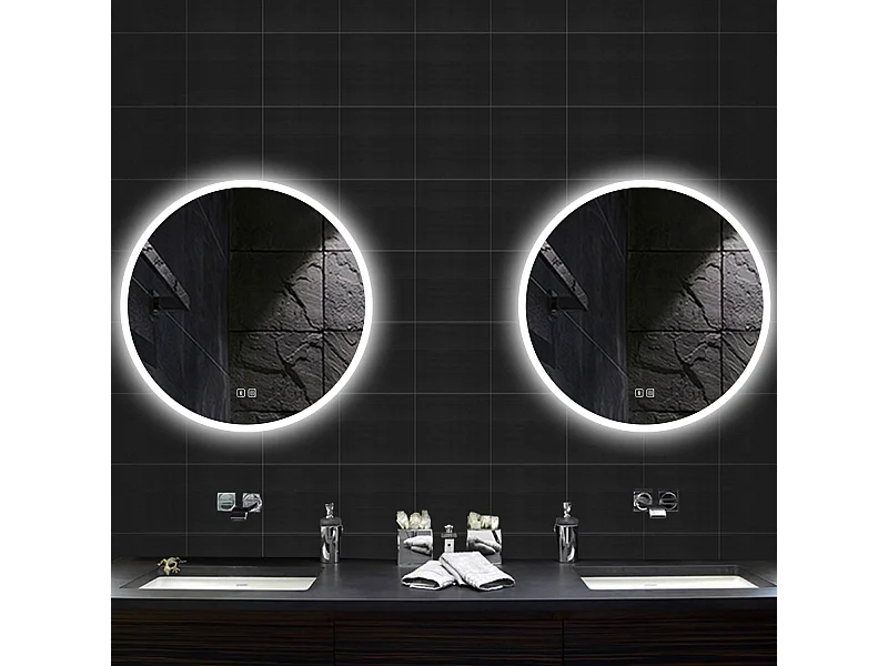 AICA Specchio da bagno rotondo con LED, diametro 80 cm, con Bluetooth + antiappannamento + 3 temperature di colore