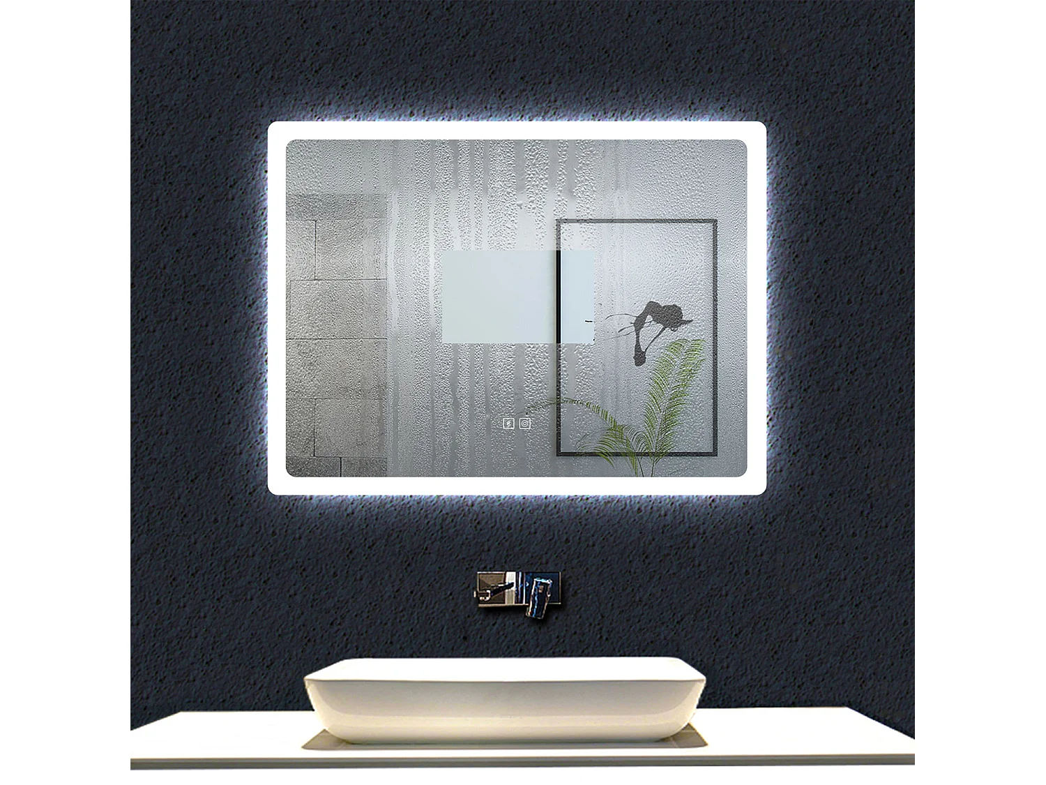AICA Specchio da bagno rettangolare a LED 80 x 60 cm. Con Bluetooth, 3 temperature di colore, anti appannamento